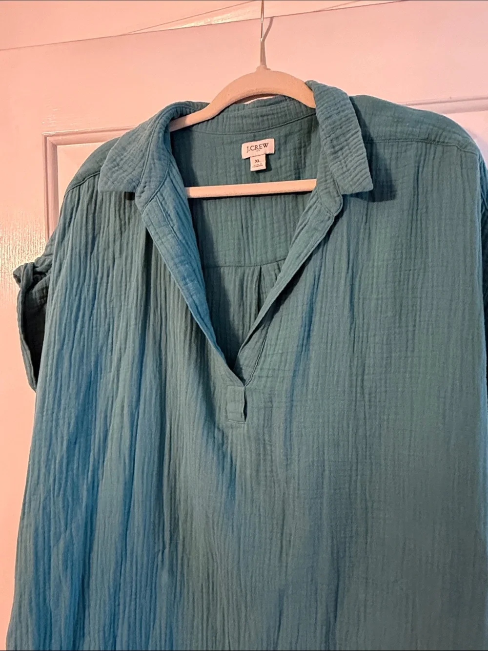J. Crew Teal Cotton Gauze Short-Sleeve dress